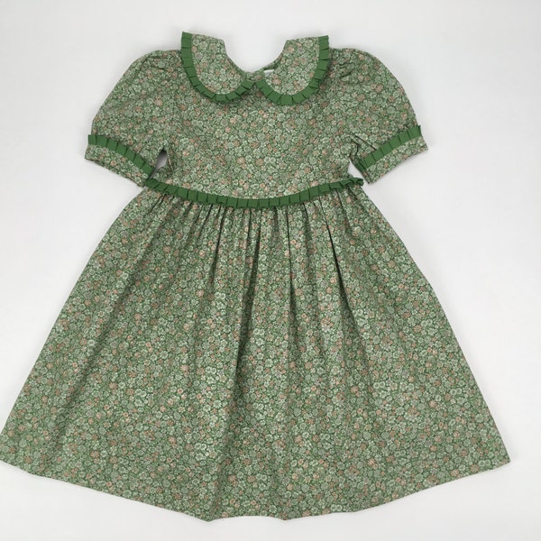 Classic French Green Floral Girls Dress - Made in France | Pom'Flore French Children's Clothing