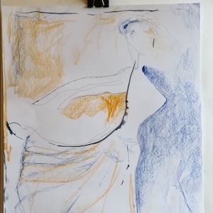 Original pastel drawing in graphite and black ink, after E. DEGAS, signed on white paper A3