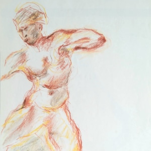 Design nu original selon E. Delacroix, sanguine, chalk, pencil, A4, signed