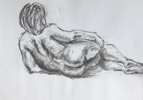 Nu De Femme Original Dessin Du Corps Fusain Et Craie Signé Nue Dessin Dans Le Studio 420 X 296 Mm