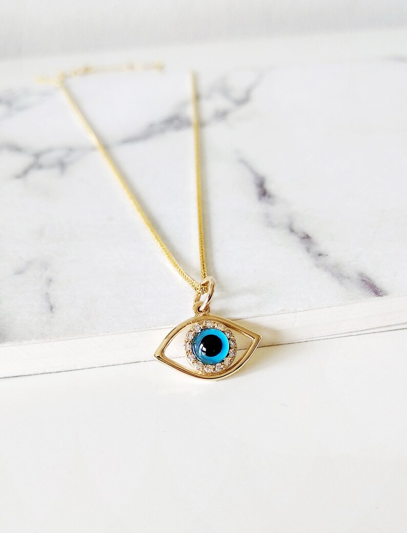 18K 14K Gold Evil eye necklace Diamond Evil eye necklace Etsy