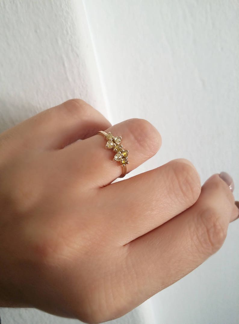 Yellow diamond cluster ring14K Yellow goldUnique engagement Etsy