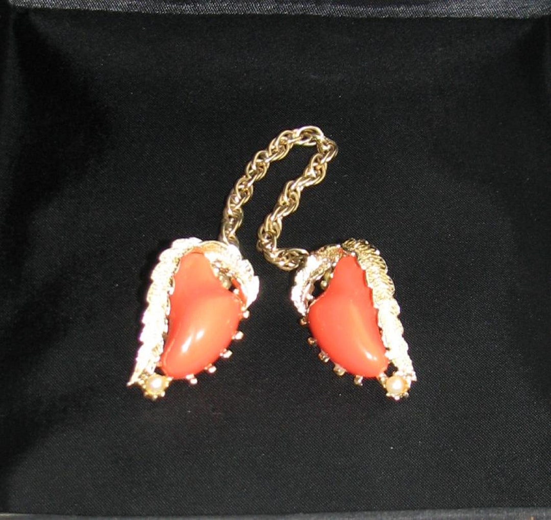 Vintage SWEATER GUARD CLIPS Orange Shape W/ Leaf and Faux Etsy