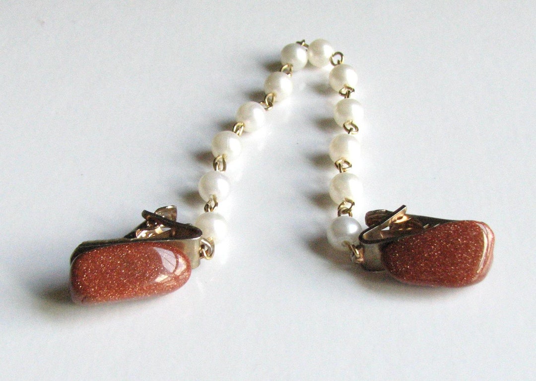 Vintage SWEATER GUARD CLIPS Copper Brown Sparkle Goldstone Etsy