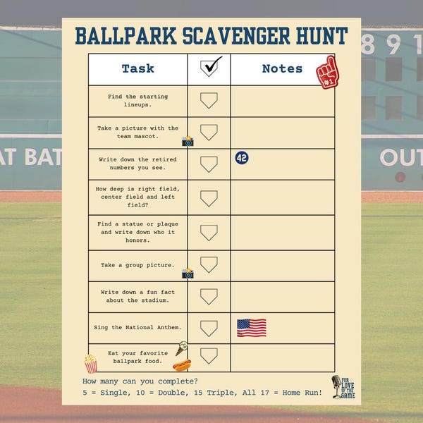 Baseball Ballpark Scavenger Hunt Printable for Kids – Fun Game for Stadium Visits, Digital Download Activity Sheet