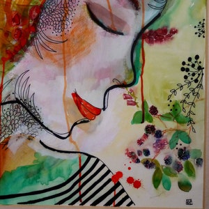 Grande dipinto, arte originale, grande dipinto, tecnica mista, ritratto di donna arte contemporanea pittura zen, Arte murale