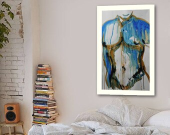 Großes Tintengemälde, abstrakter Akt, männlicher Akt, Originalkunst, zeitgenössische Kunst, großes Aktgemälde, „Adam“, abstrakt, Wandkunst