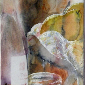 Pittura d'arte originale, pittura contemporanea, pittura moderna, acquerello "la coppa di pera", natura morta, pittura zen