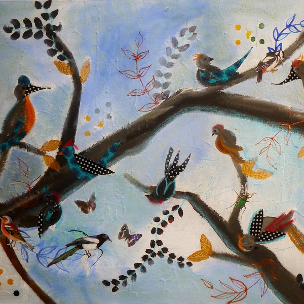 peinture  sur  toile Large Original Painting, Crèche, Garderie enfants, acryliques contemporain, kids room, sur commande, "arbre de vie",