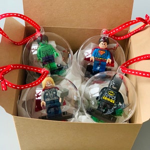 Superhero Minifigure Christmas Baubles, Superhero Christmas Tree Decoration