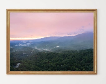 Smoky Mountains Sunrise Photography Wall Art / Smoky Mountains National Park Wall Decor / Gatlinburg Photography, Fine Art Aerial View