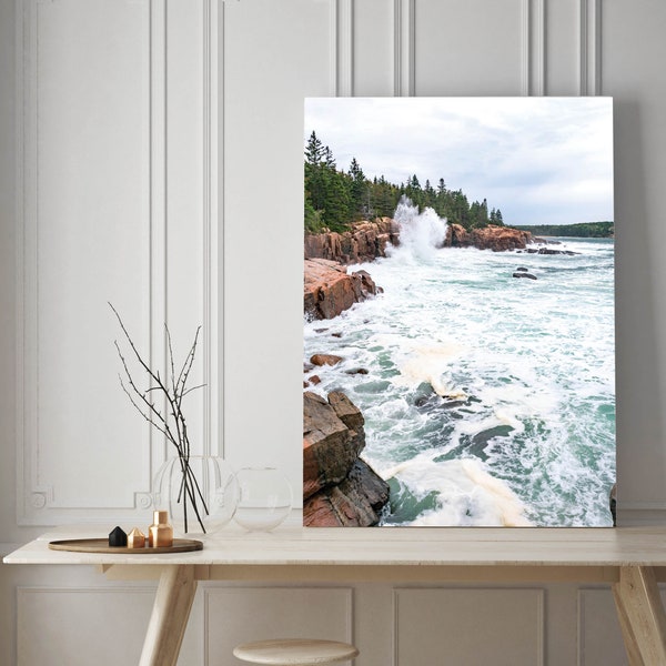 Acadia National Park Coast During Storm | Acadia Photograph near Thunder Hole | East Coast of Maine Photo | Vertical Portrait of Bar Harbor