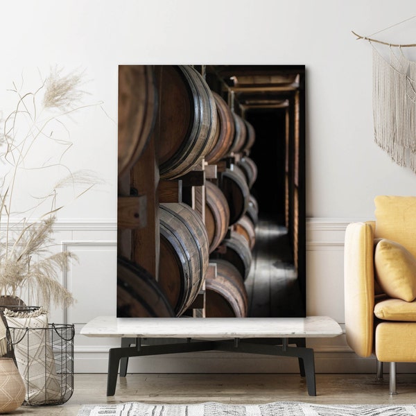 Bourbon Barrels Acrylic or Canvas Wall Art Photo, Distillery Photo, Whiskey Man Cave Decor, Kentucky Bourbon Wall Art, Barrels Wall Decor