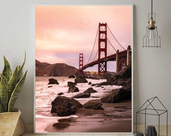 Golden Gate Bridge Sunset Photography Wall Art | Golden Gate Sunset Photo Print | Marshalls Beach California Sunset Picture | San Francisco