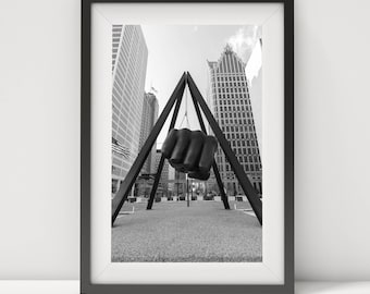 Photo de Détroit vertical Joe Louis Fist | Photo de la ville de Détroit | Motor City | Portrait du centre-ville de Détroit | Photo de Détroit | Imprimé, numérique