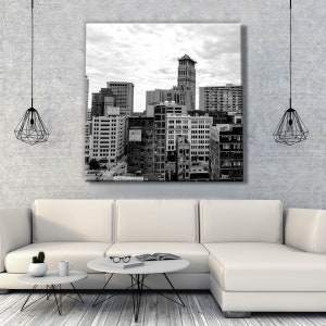 Downtown Detroit Canvas Black & White | Detroit City Wall Art | Downtown Detroit Photo | Book Tower Detroit Canvas | Detroit Skyline