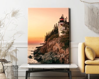 Acadia Bass Harbor Head Lighthouse Canvas Wall Art | Bass Harbor Head Lighthouse Sunset Maine Photo | Acadia National Park Wall Canvas