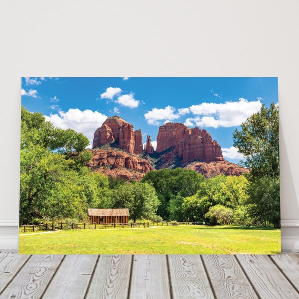 Cathedral Rock Canvas or Acrylic Photography, Sedona AZ, Water Wheel and Barn at Cathedral Rock, Crescent Moon Picnic Site, Sedona Wall Art