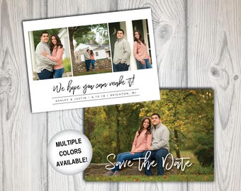 Save the Date with Photos | Save the date postcard | 5x7 Save the Date | Digital Download | Engagement Photos Save the Date Template