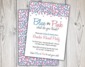 Gender Reveal Invitation, Baby Gender Reveal | Blue or pink? | Gender Reveal Party Confetti Invitation Template