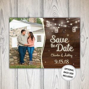 Rustic Save the Date with Photo | Save the Date With Photos | Save the Date Wood String Lights | Save the Date Template Multiple Photos