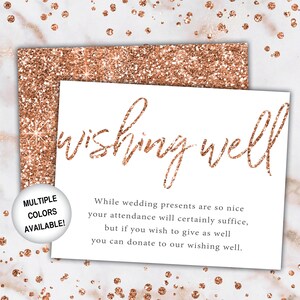 Wishing Well for Bridal Shower / Bridal Shower Wishing Well Insert Card Rose Gold Glitter / Printable Rose Gold Wishing Well Card for Bridal