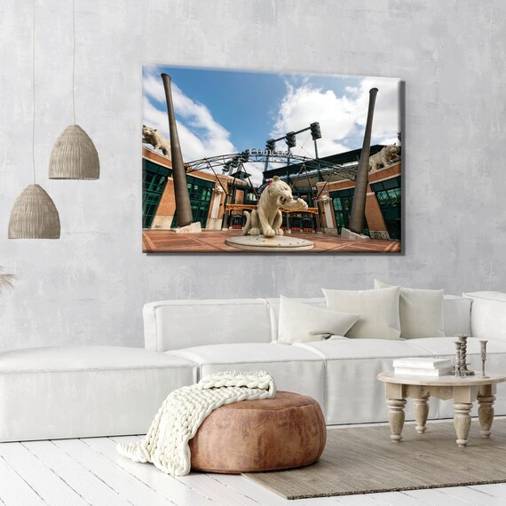 Color Photography Detroit Baseball Tigers Stadium Statue Canvas Wall Art Downtown Detroit Tigers