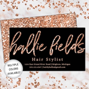 Rose Gold Friseur Visitenkarten | Visitenkarten für Friseur | Friseur-Visitenkarten mit Name | Haar Visitenkarten Glitzer