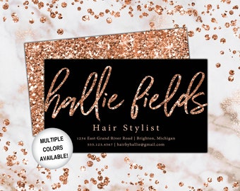 Rose Gold Hairstylist Business Cards | Business Cards for Hairdresser | Hair Stylist Business Cards with Name | Hair Business Cards Glitter