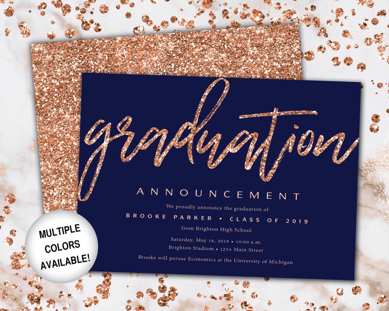 Rose Gold Graduation Announcement Template Graduation Announcement Without Photo Graduation Ceremony Invitation Printable Graduation image 10