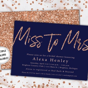 Miss to Mrs Bridal Shower Invitation Rose Gold Bridal Shower Invitation Miss to Mrs Rose Gold Glitter Rose Gold from Miss to Mrs Marble image 8