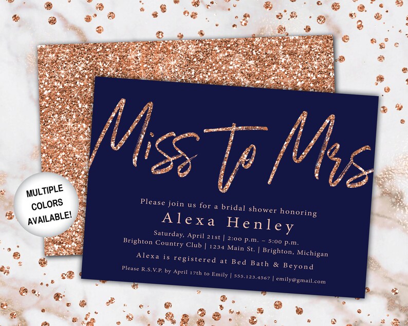Miss to Mrs Bridal Shower Invitation Rose Gold Bridal Shower Invitation Miss to Mrs Rose Gold Glitter Rose Gold from Miss to Mrs Marble image 8