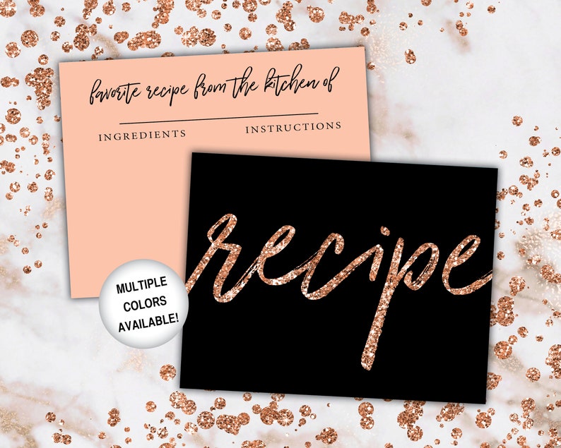 Rose Gold Recipe Card Inserts Recipe Insert for Bridal Shower Rose Gold Glitter Recipe Card Printable Template Recipe Insert Card image 9