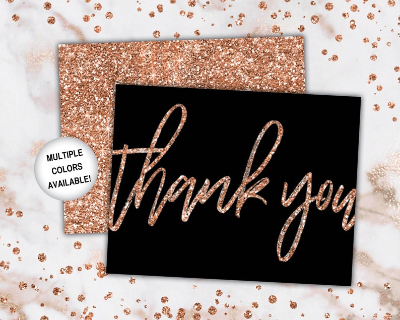 Rose Gold Thank You Cards Rose Gold Glitter Thank You Cards Printable Thank You Notecards Printable Thank You Cards Rose Gold afbeelding 6