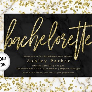 Black and Gold Bachelorette Party Invitation Bachelorette Invitation Template Black and Gold Glitter Bachelorette Party Invitation image 3