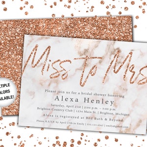 Miss to Mrs Bridal Shower Invitation Rose Gold Bridal Shower Invitation Miss to Mrs Rose Gold Glitter Rose Gold from Miss to Mrs Marble image 9
