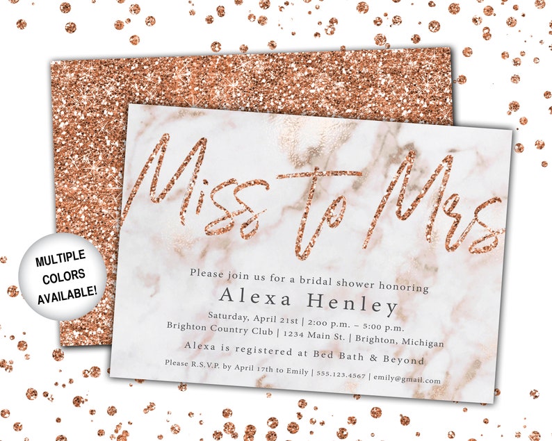 Miss to Mrs Bridal Shower Invitation Rose Gold Bridal Shower Invitation Miss to Mrs Rose Gold Glitter Rose Gold from Miss to Mrs Marble image 9