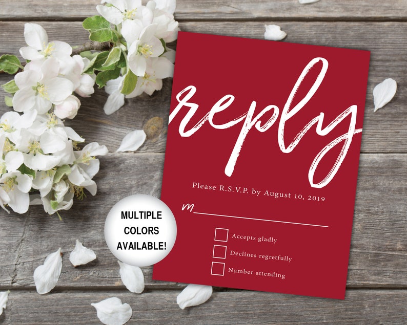 Printable Wedding Reply Card Black and White Wedding RSVP Card Wedding Reply Card for Invitations Wedding Reply Card Template RSVP image 8