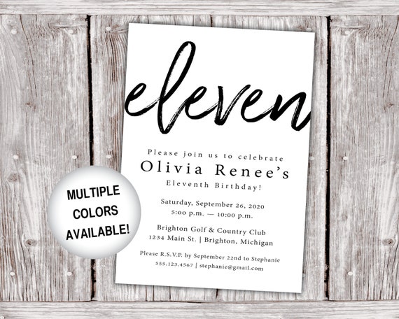 11th Birthday Invitations Printable Eleventh Birthday Party | Etsy