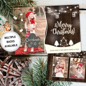 Rustic Christmas Card with Photos | Christmas Card Photo | Christmas Card Rustic Wood String Lights | Christmas Card Template