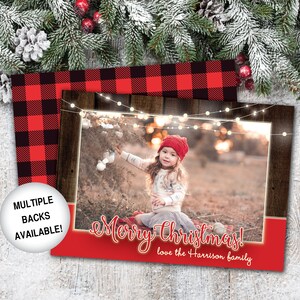 Rustikale Weihnachtskarte mit Foto | Weihnachtskarte Foto-Vorlage | Weihnachtskarte rustikale Holz String Lights | Foto-Weihnachtskarte
