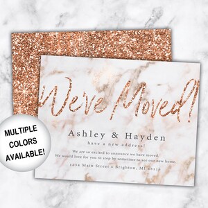 Rose Gold New Address Card Announcements We've Moved Announcements Rose Gold Glitter Printable New Address Card Template With Glitter image 7