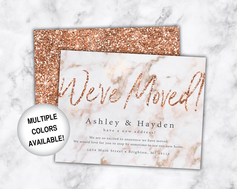 Rose Gold New Address Card Announcements We've Moved Announcements Rose Gold Glitter Printable New Address Card Template With Glitter image 7