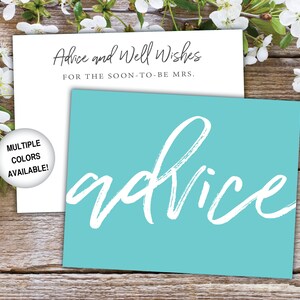 Inserto de tarjeta de asesoramiento verde azulado para bridal shower / Plantilla de tarjeta de asesoramiento de bridal shower / Tarjeta de consejos y buenos deseos / Tarjeta de asesoramiento imprimible Teal