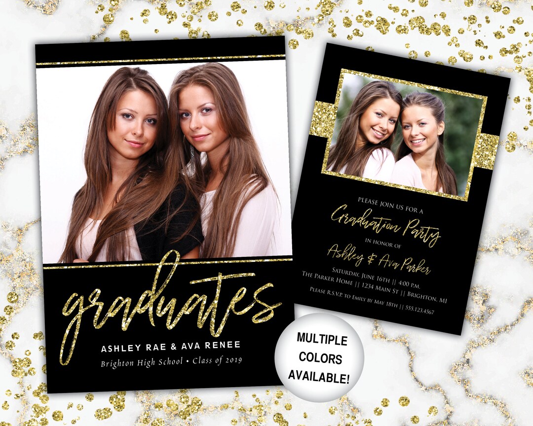 Twin Graduation Party Invitation Gold Joint Graduation Party Invite for