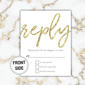 Gold Wedding Reply Cards Wedding RSVP Cards Gold and White Marble Gold Marble Wedding Reply Cards with Invitations Gold Wedding RSVP image 4