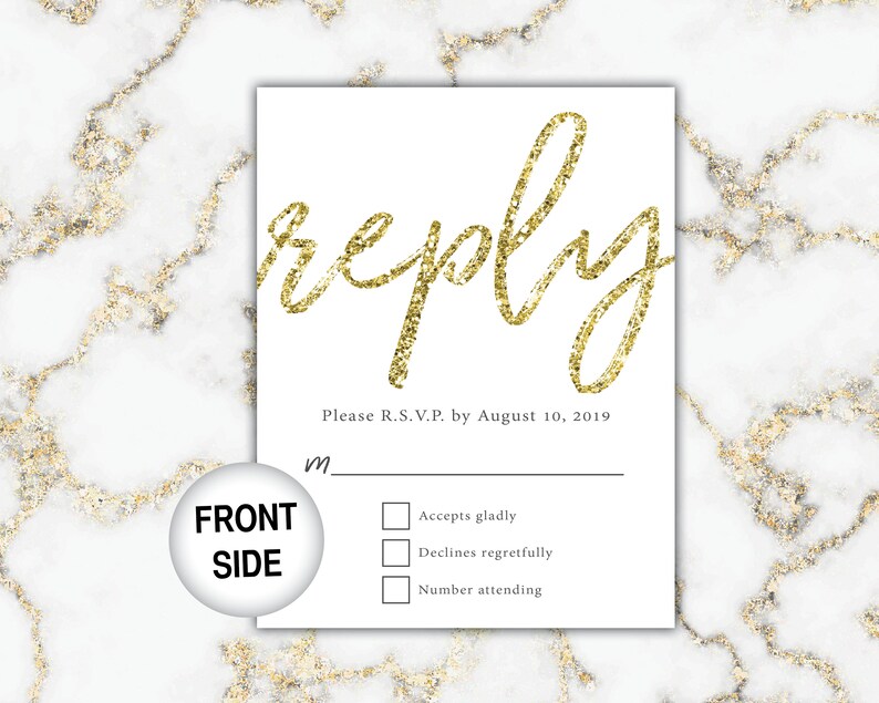 Gold Wedding Reply Cards Wedding RSVP Cards Gold and White Marble Gold Marble Wedding Reply Cards with Invitations Gold Wedding RSVP image 4