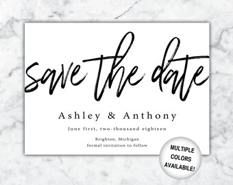 Save the Date Black and White | Printable Black and White Save the Dates | Save the Date Template | Digital Download | Simple Save the Date
