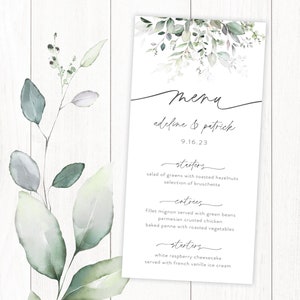 Floral Wedding Menu Template | Printable Wedding Menu Cards Greenery | Menu Cards for Wedding with Flowers | Menu Digital File Customizable