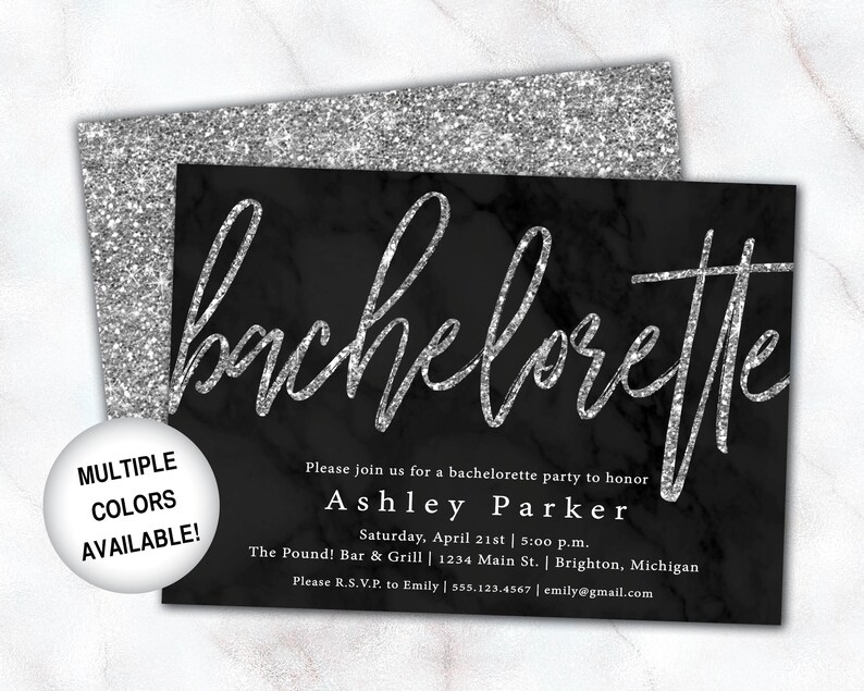 Silver Glitter Bachelorette Party Invitation Bachelorette Invitation Template Silver Bachelorette Party Invitation Printable image 7